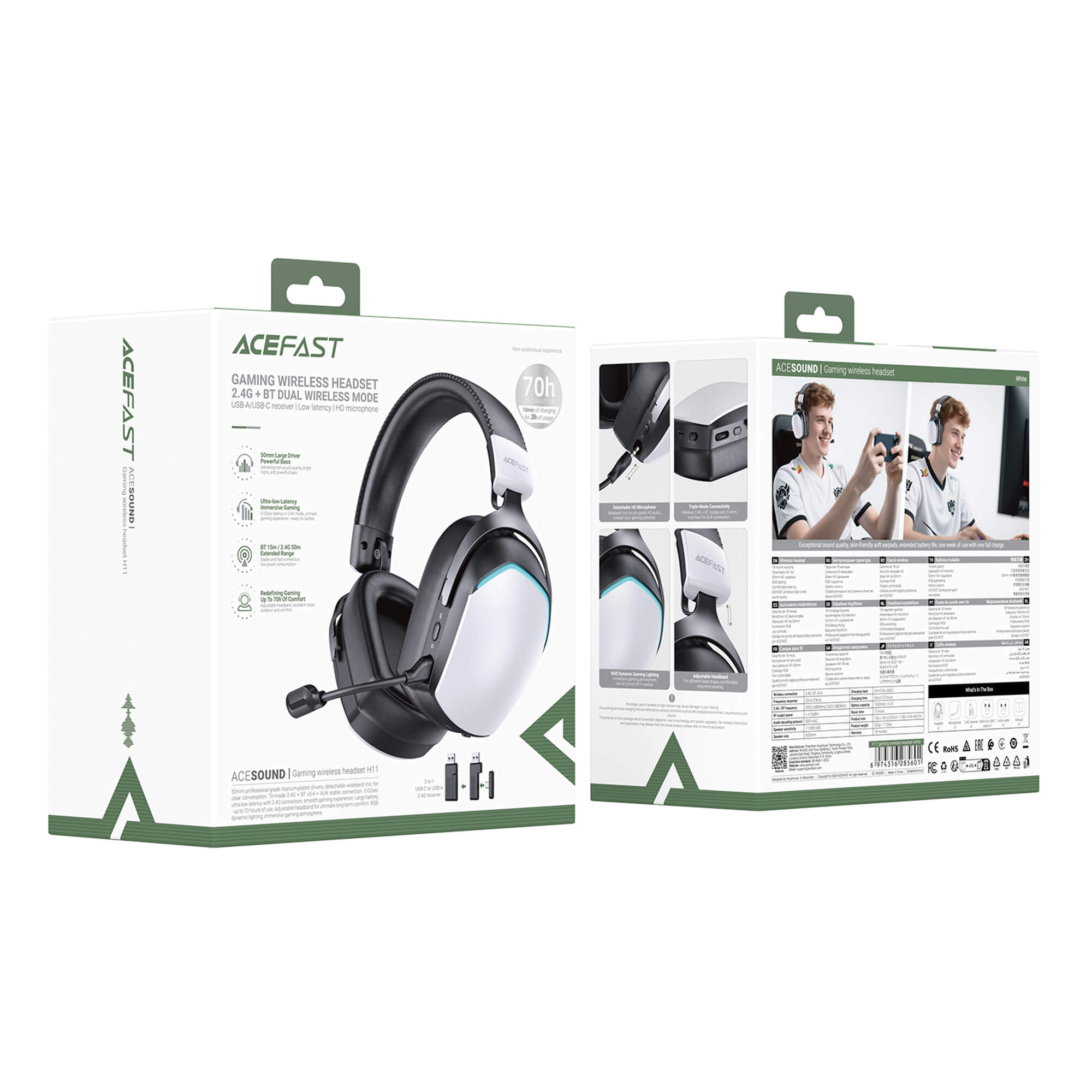 Acefast Triple Mode Wireless Gaming Ultra Low Latency Headset H11