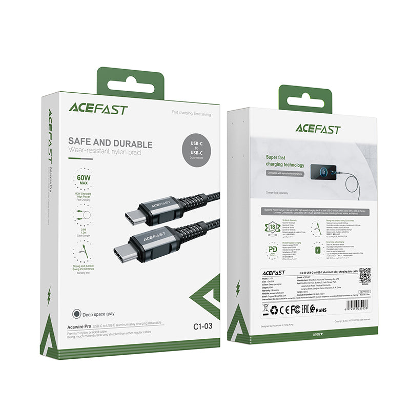 Acefast Type C-Type C 1.2m Aluminum Alloy Charging Data Cable C1-03