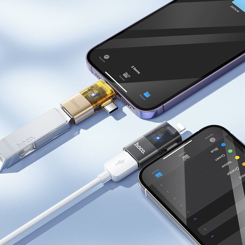 hoco Dual Lightning Type-C Male to USB Female OTG Adapter UA36E