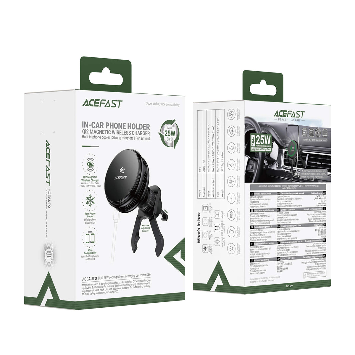 Acefast Qi2 Certified 25W Fast Wireless Magnetic Car Phone Holder D66