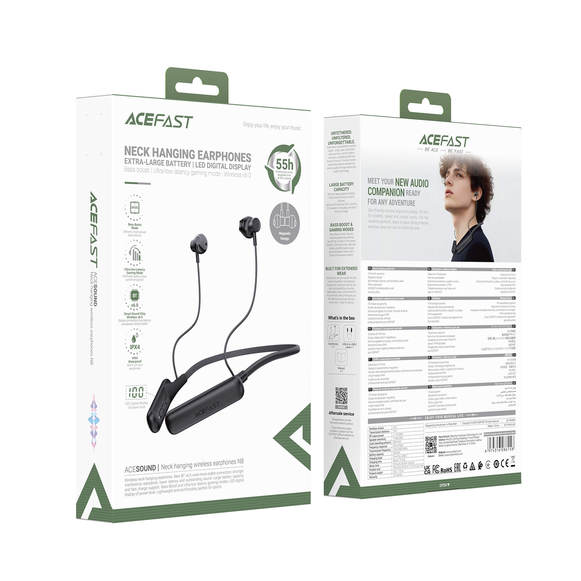 Acefast Low Latency Mode Bass Boost Neckband Bluetooth Headphones N8