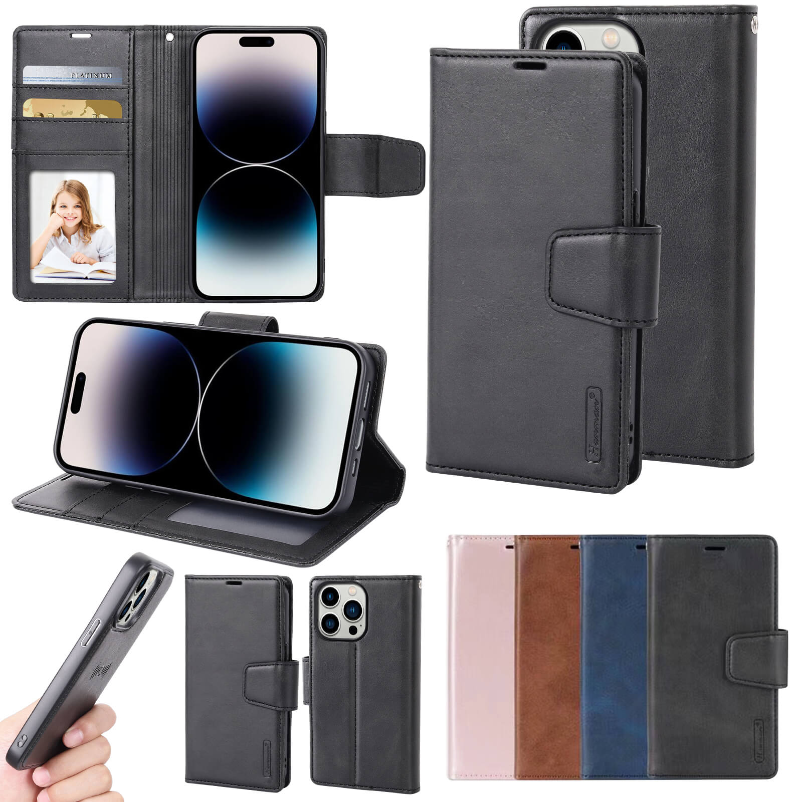 iPhone 13 Pro Max Hanman Miro Leather 2-in-1 Wallet Case with Magnetic Back