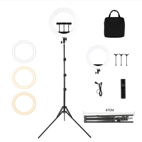 HQ 18 inch(46cm) LED Soft Ring Light with 1.9M Tripod Stand & 3 Phone Holders