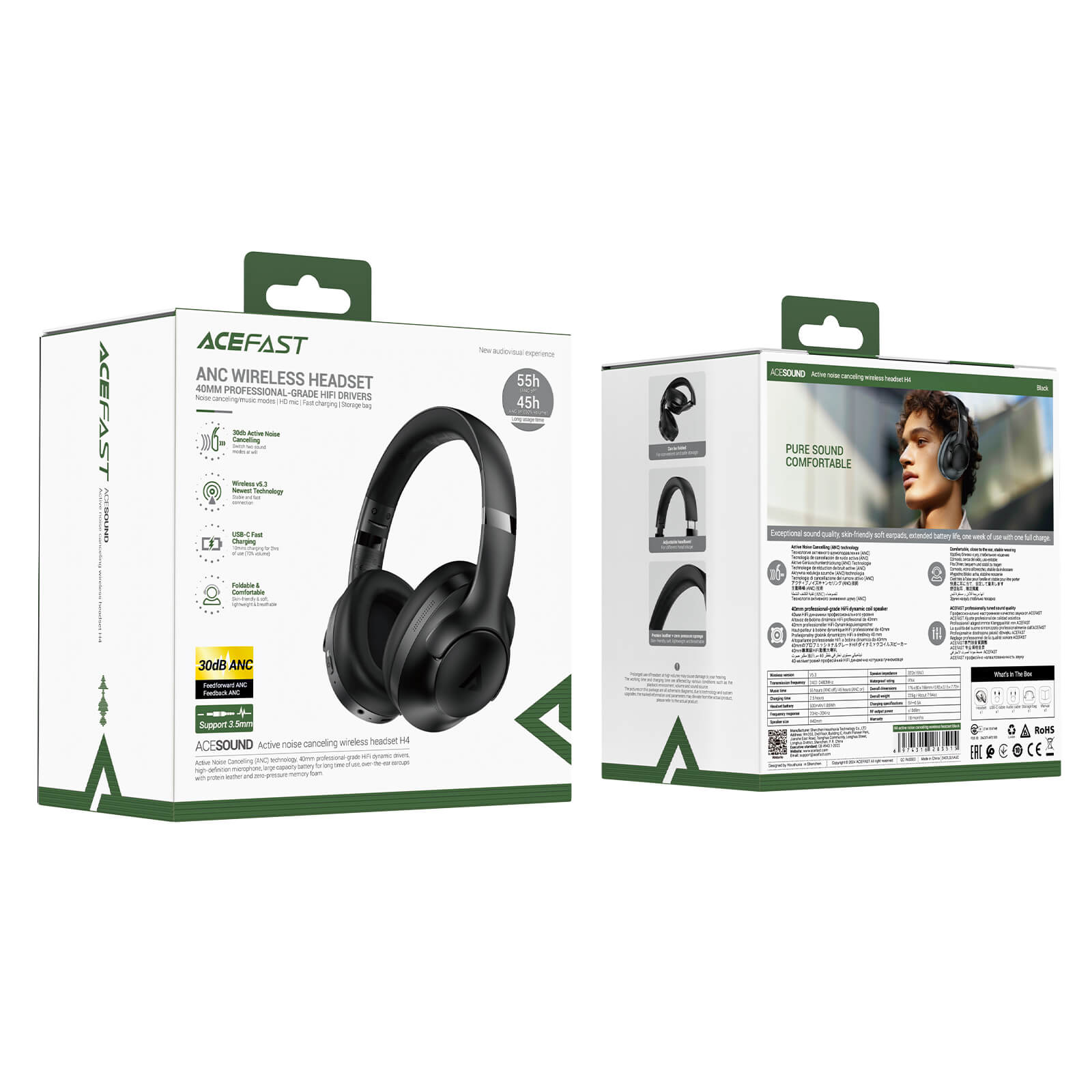 Acefast Portable ANC Noise Reduction Wireless Bluetooth Headphones H4