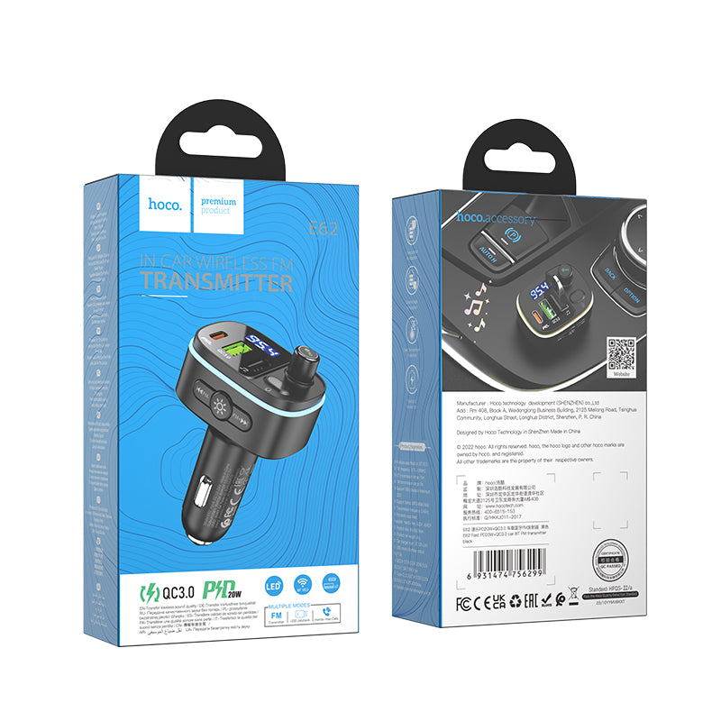 hoco. Fast PD 20W+QC 3.0 Car Bluetooth FM transmitter E62