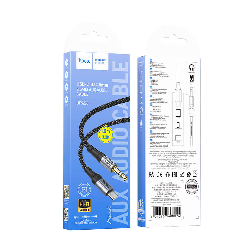 hoco Braided Nylon Universal Type-C to 35mm Aux Audio Cable 1m UPA26