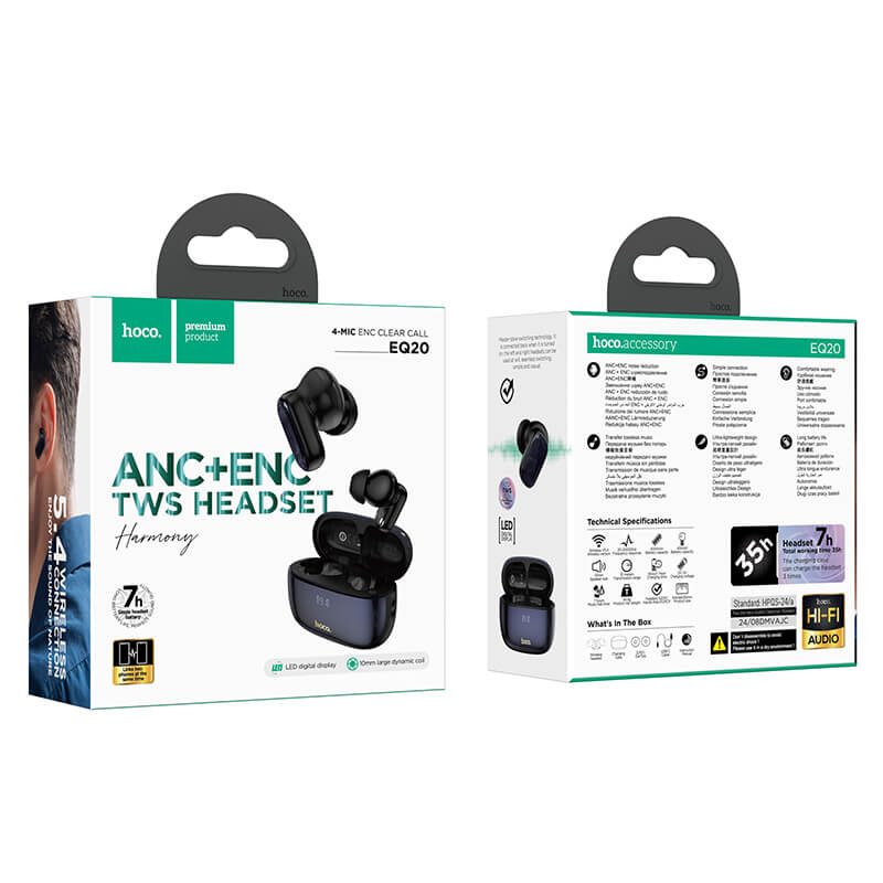 hoco. TWS Earbuds with ANC+ENC 7h Playtime & Battery Display EQ20