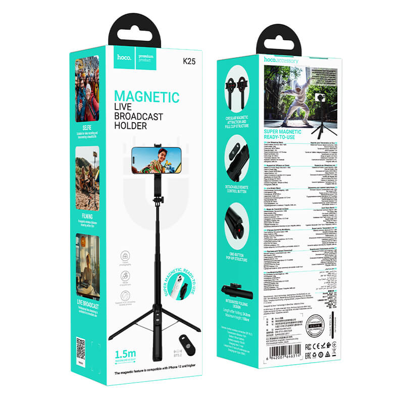 hoco Aluminum Alloy MagSafe Clamp Bluetooth Remote Tripod Selfie Stick K25
