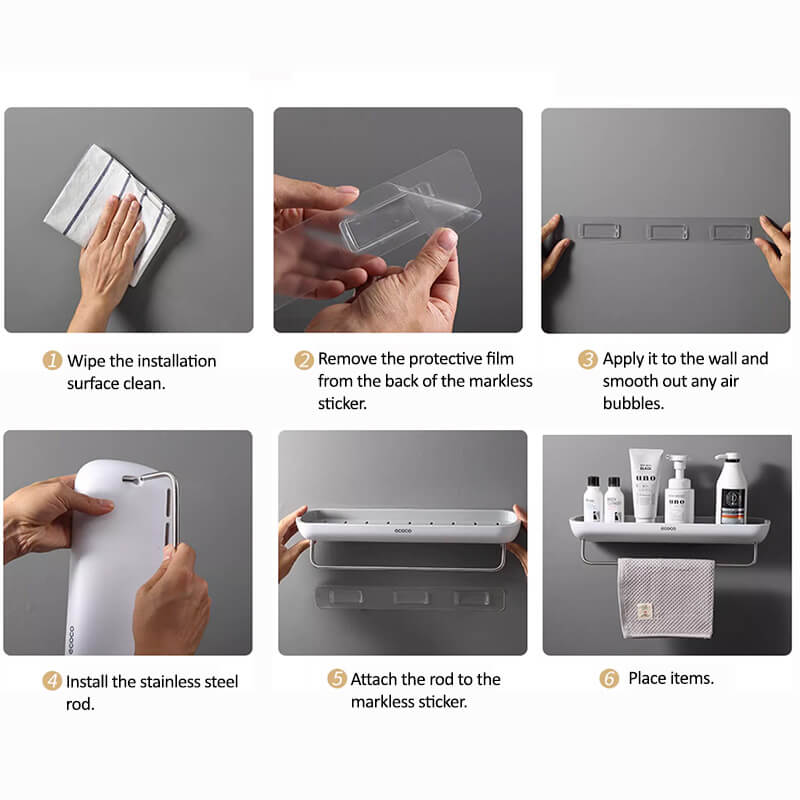 Mobie No Drill Bathroom Shelf Drainage Rack Towel Holder E1923