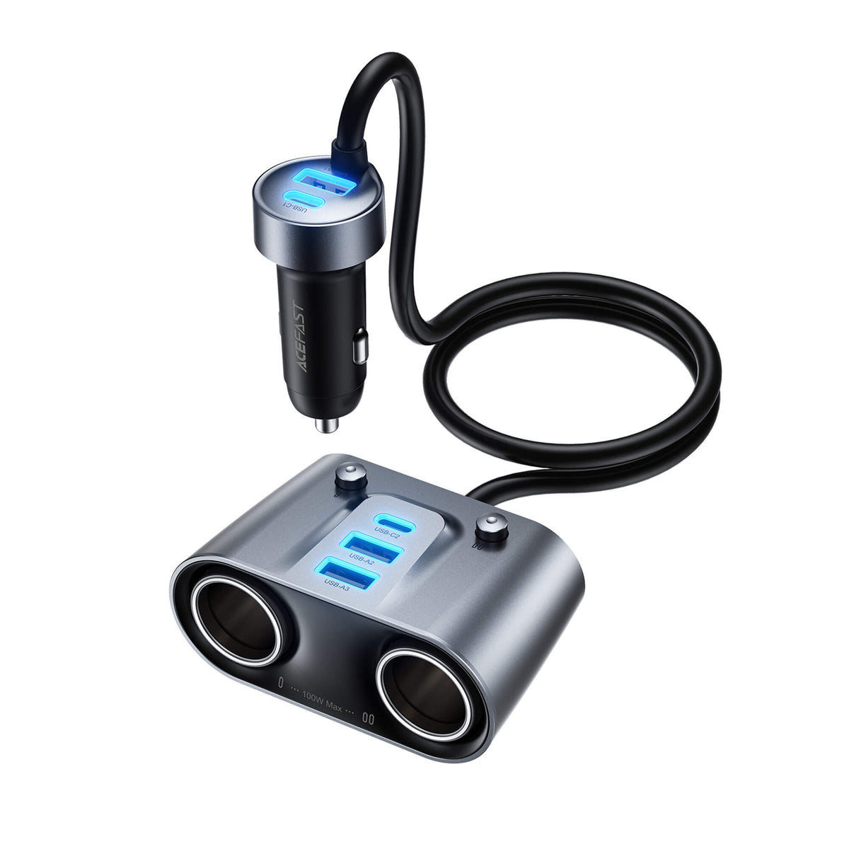 Acefast 152W 7 Port Dual Cigar Lighter Car Charger with Independent Switches B22
