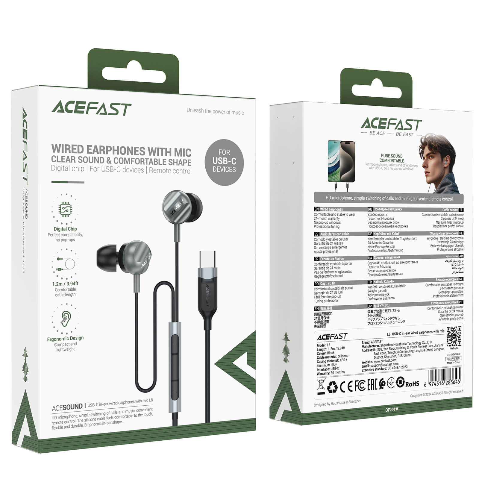 Acefast Plastic Universal USB-C Plug In-Ear Wired Earphones L6