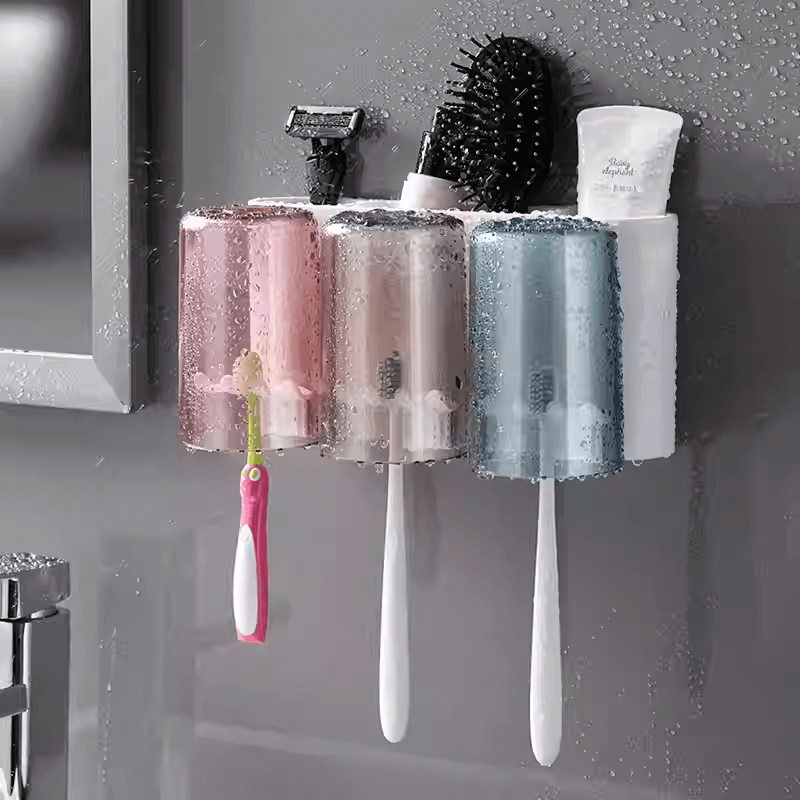 Mobie All in One No Drill Wall Mounted Toothbrush and Cup Holder Set E1925