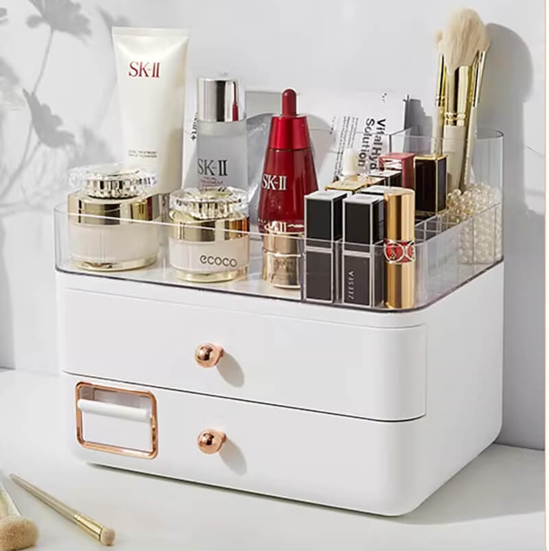 Mobie Double Layer Makeup Organizer with Cotton Pad Storage Dispenser E2371