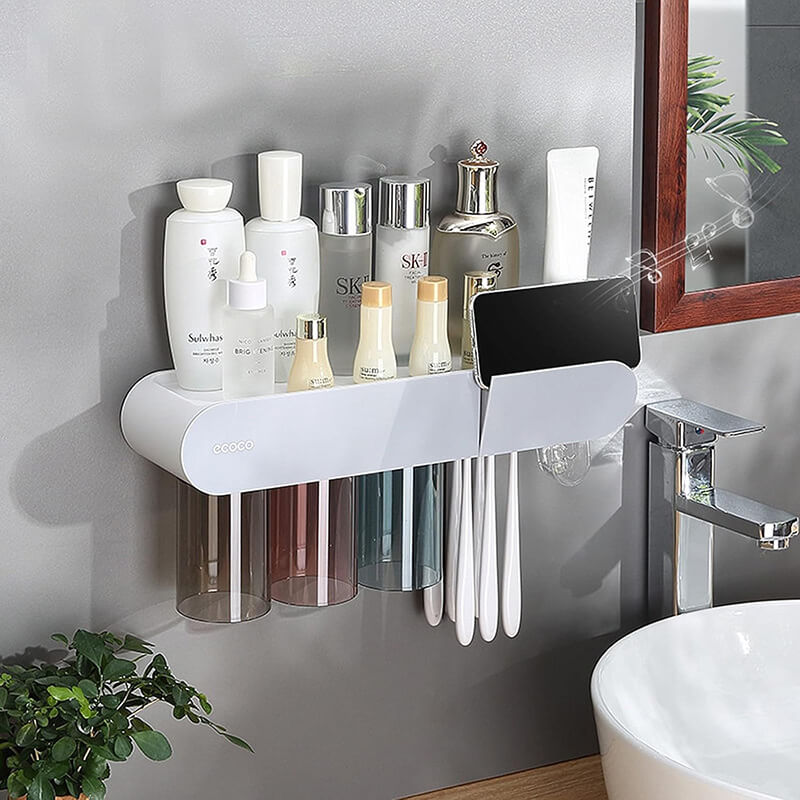 Mobie Magnetic Toothbrush Holder with Cups Bathroom Organizer E2122