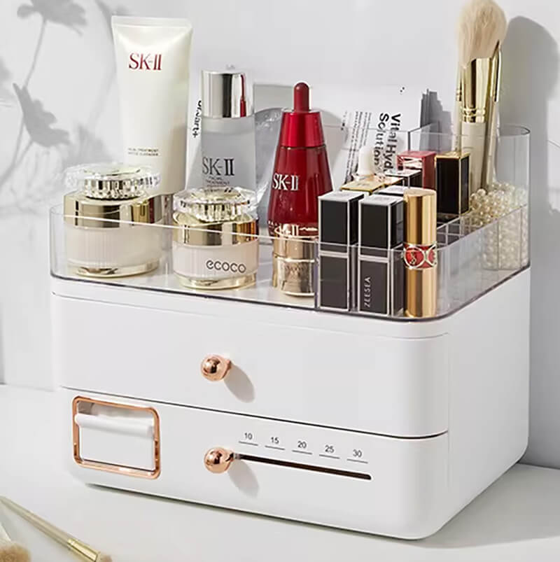 Mobie Smart Timer Double Layer Makeup Organizer with Cotton Pad Storage Dispenser E2372