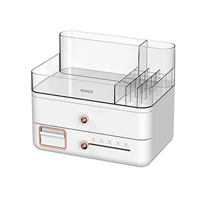 Mobie Smart Timer Double Layer Makeup Organizer with Cotton Pad Storage Dispenser E2372