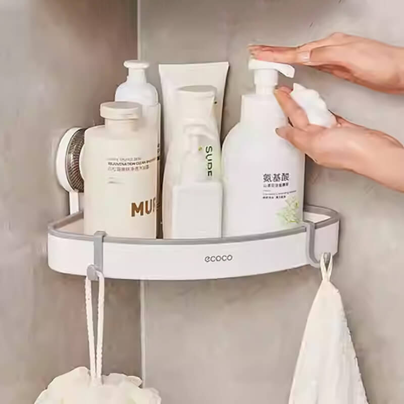 Mobie Suction Wall Mount Corner Shelf with Strong Hold and Ventilated Design E25129