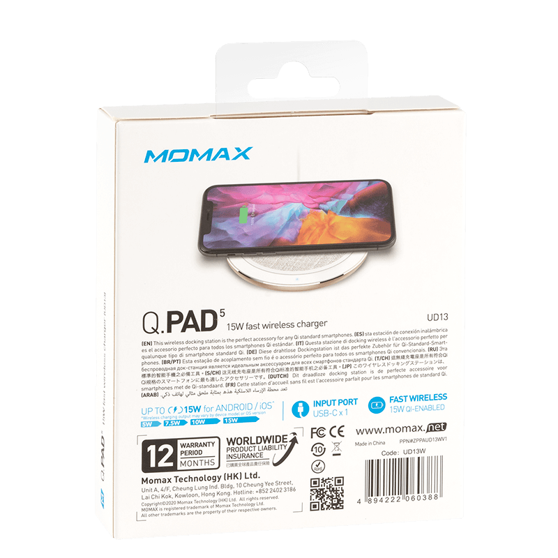 Momax Q.Pad 5 15W Fast Wireless Charger White UD13