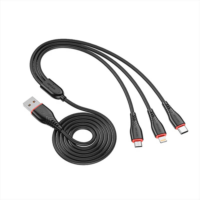 VFAN 3 in 1 USB to Micro Type-C Lightning Charging Data Cable 1.2m X1