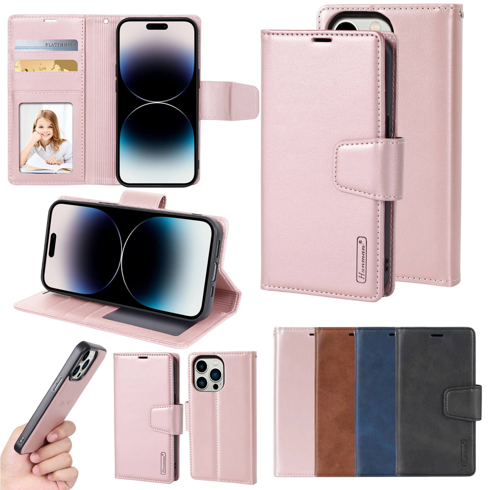 Suitable for iPhone Models Hanman Miro Leather 2-in-1 Wallet Case with Magnetic Back