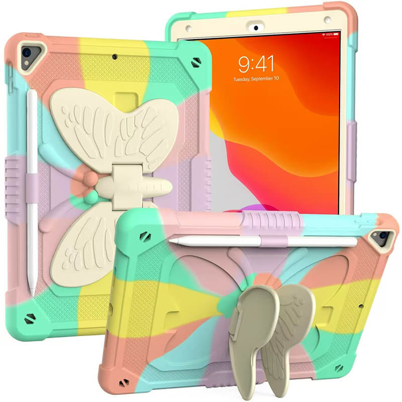 iPad 7th 10.2 Three Layer Protection Multipile Angles Butterfly Stand Case with Penslot