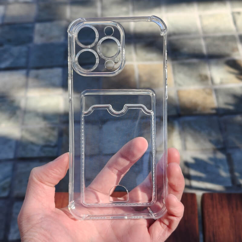iPhone 14 Pro Crystal-Clear Minimalist Wallet Phone Case with Card Holder